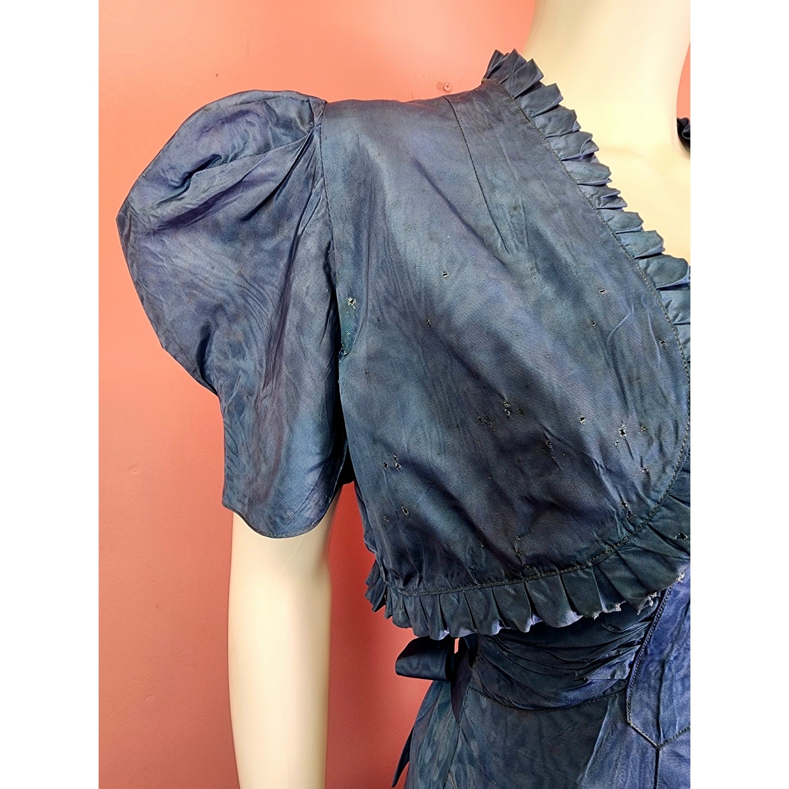 Antique 1930’s Moiré Satin Gown and Bolero Cornflower Blue Burgundy Velvet Bows