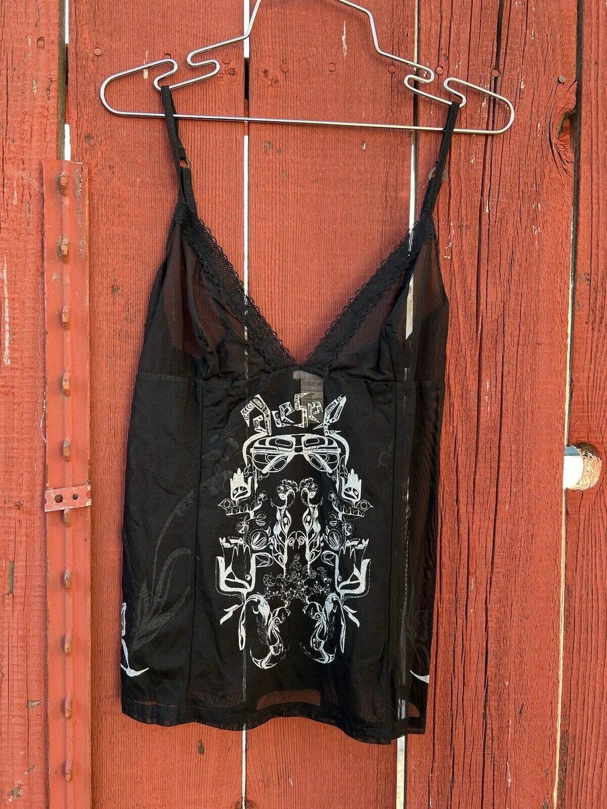 Vintage 90s Y2K Diesel Sheer Black Mesh Lace Cami Tattoo Tank Top Grunge Alt