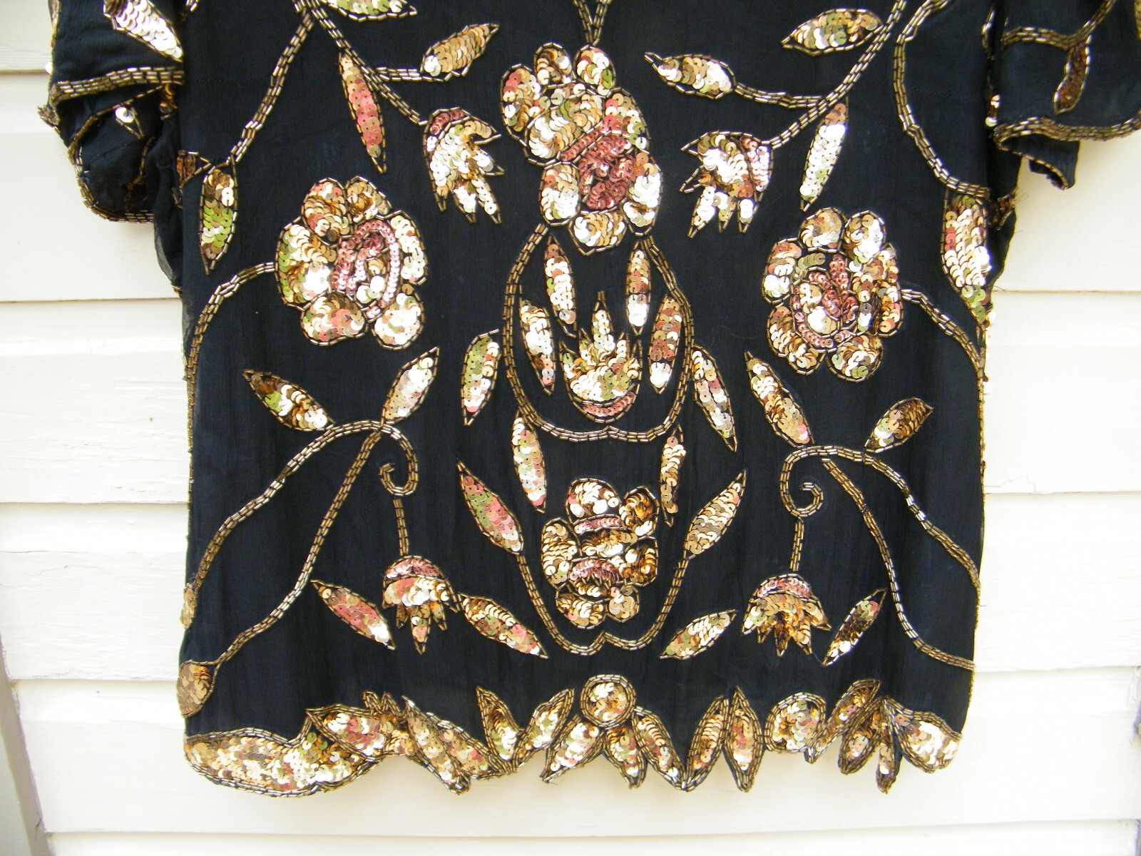 Stenay 100% Silk Black Formal/Evening Blouse w Multi-Color Sequins/Beads Sz 24 W