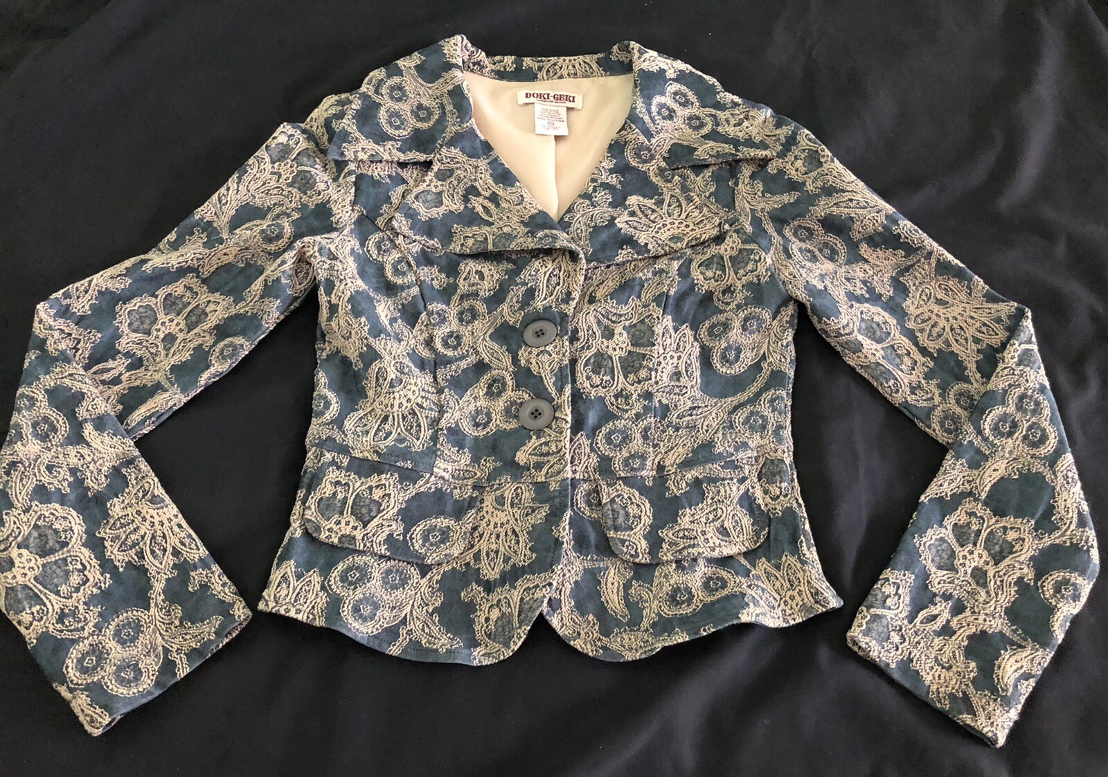 VTG. DOKI-GEKI WOMENS JACKET GRAY BEIGE PAISLEY STRETCHY SIZE S