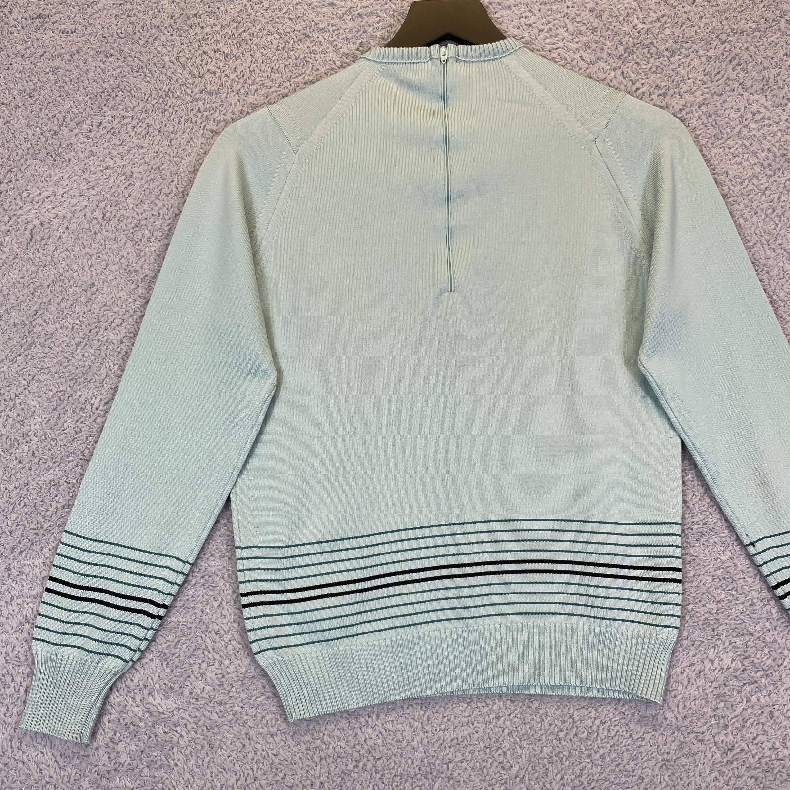 Vintage 1970s Givenchy Sport Designer Aqua Striped Sweater Top Size 36 Talon Zip