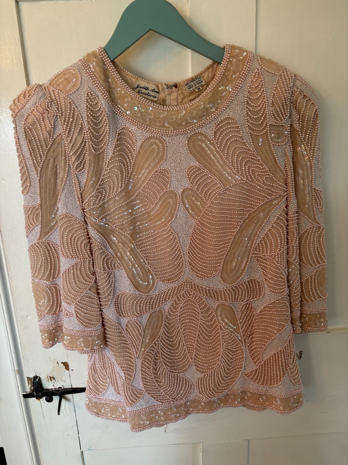 Judith Ann Creations Sequin/Pearl 2 pc Silk Pink Sz M