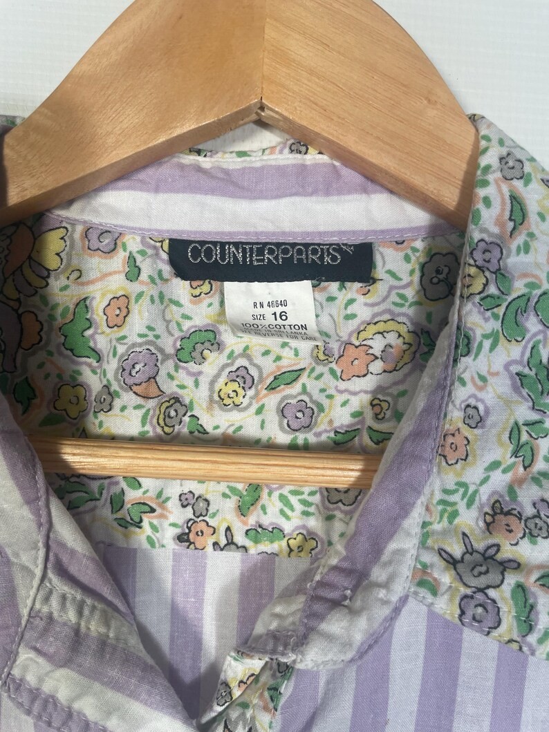Vintage 1990s Plus Size Spring Floral All Cotton Striped Blouse Size 16 XL