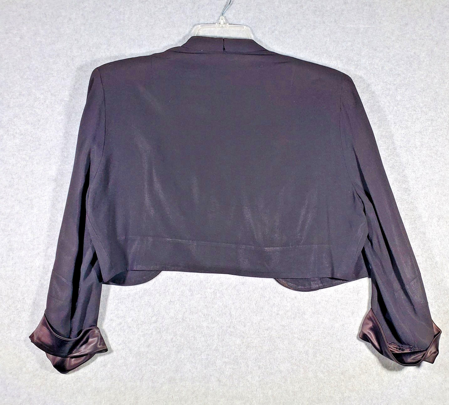 Vintage 50s Black Cropped Bolero Jacket Satin Cuffs Open Front Womens Size 20