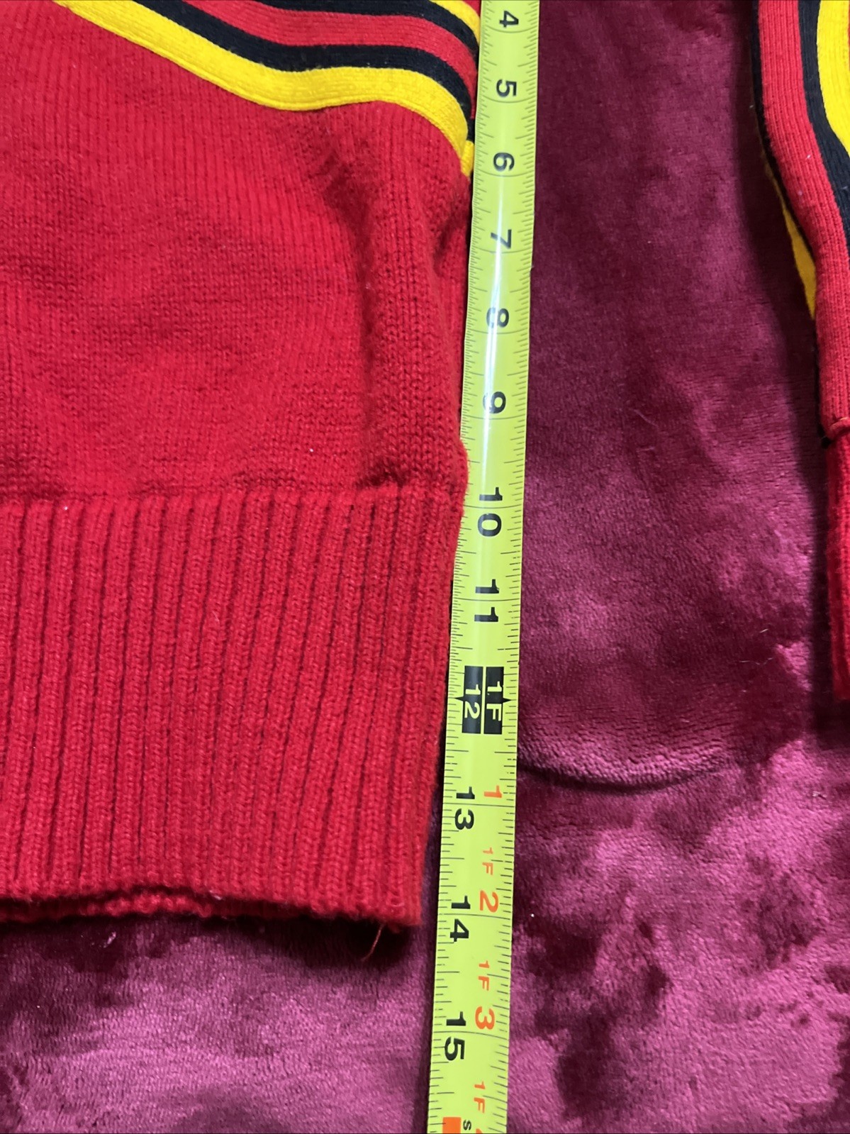 Vintage 80s Cheerleader Knit Sweater Red Black Gold Striped USA Made Medium