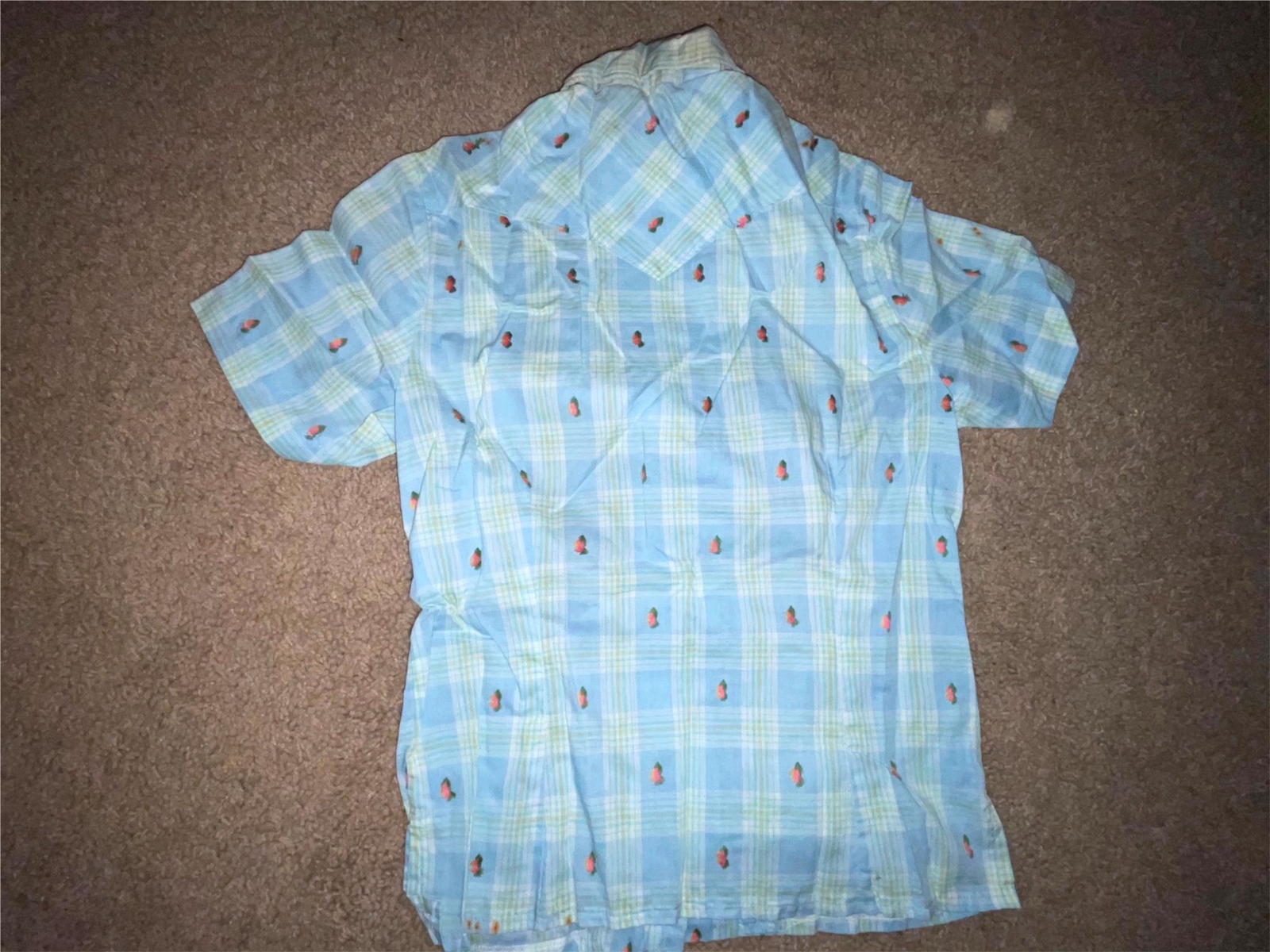 VTG 60S 70S WOMENS XS 32 PRIOR BLUE PLAID STRIPE BUTTON WESTERN COWBOY SHIRT