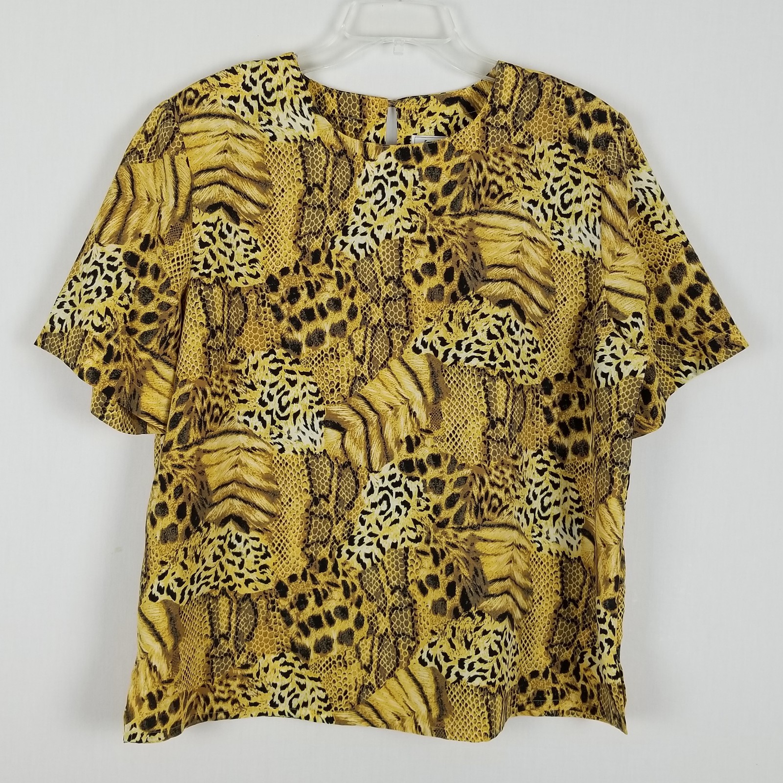 Kathy Che short sleeved 100% polyester snake print Vintage blouse size L