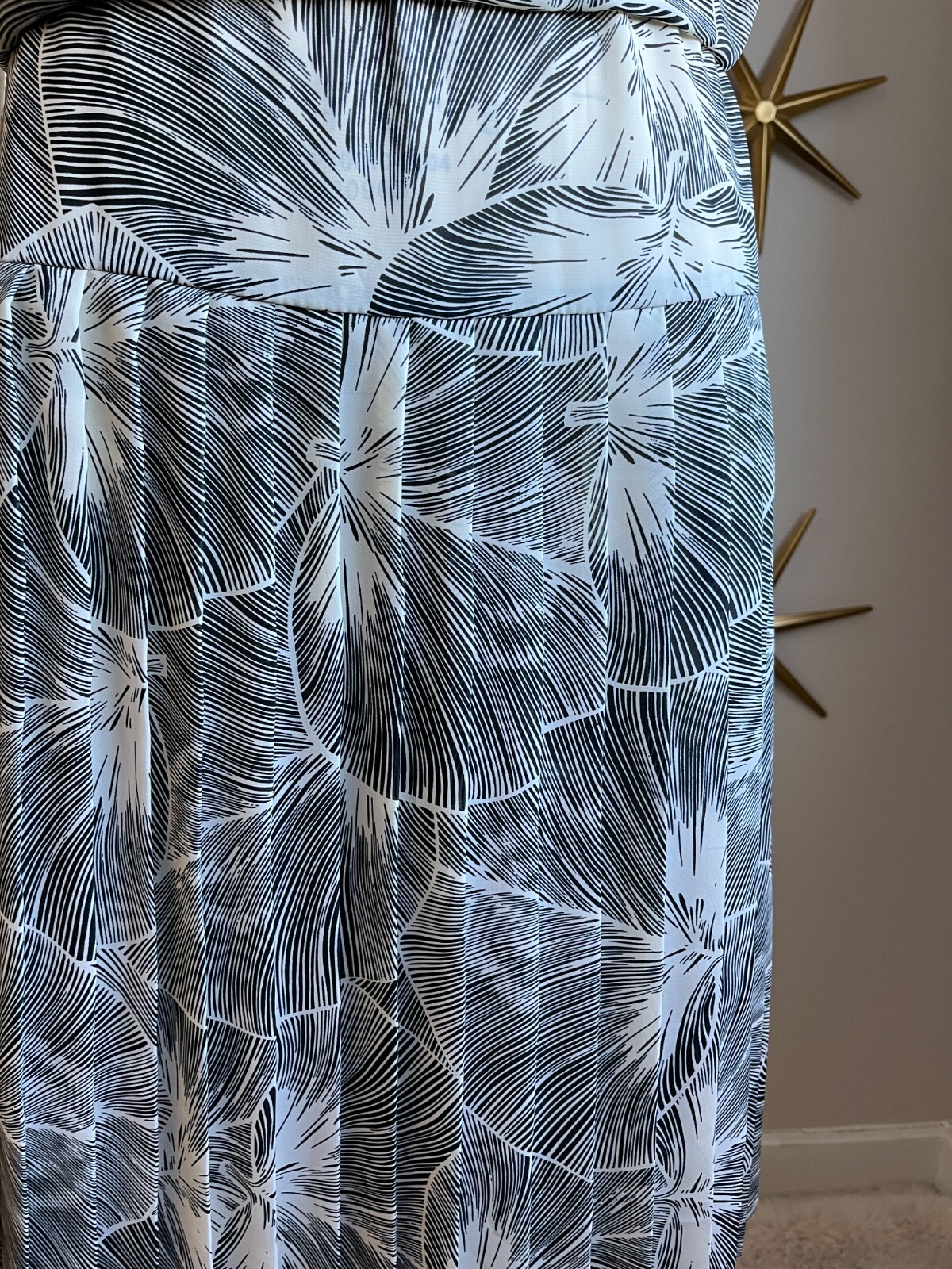 1980s Black and Ivory Drop Waist Pleated Skirt Dress John Roberts