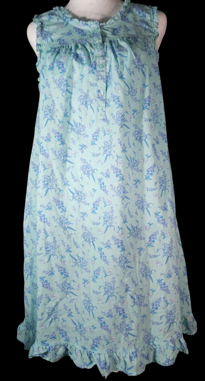 Vtg Adonna Cotton Prairie Nightgown Ruffle Hem Cottagecore Sleep Dress Small