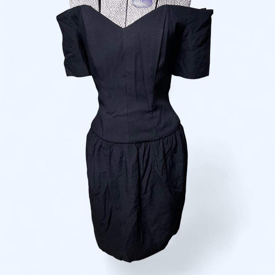 Vintage womans off shoulder black cocktail, formal dress evening by pantagis
