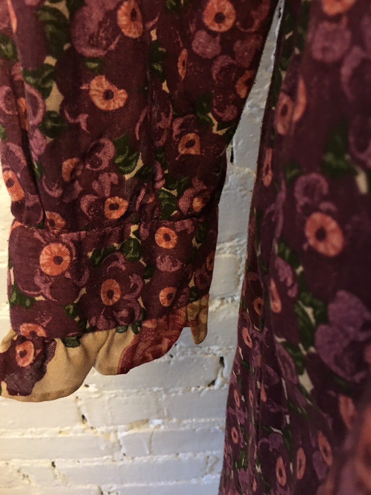 Vintage 70s Potage Bonwit Teller prairie dress burgundy floral tie waist size m