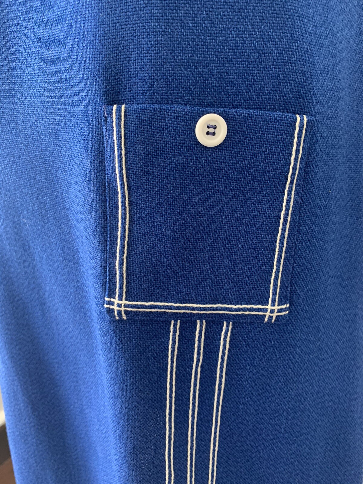 Vintage 70s The Art Shirt Mod Royal Blue Trapeze Dress Embroidered Size 9/10