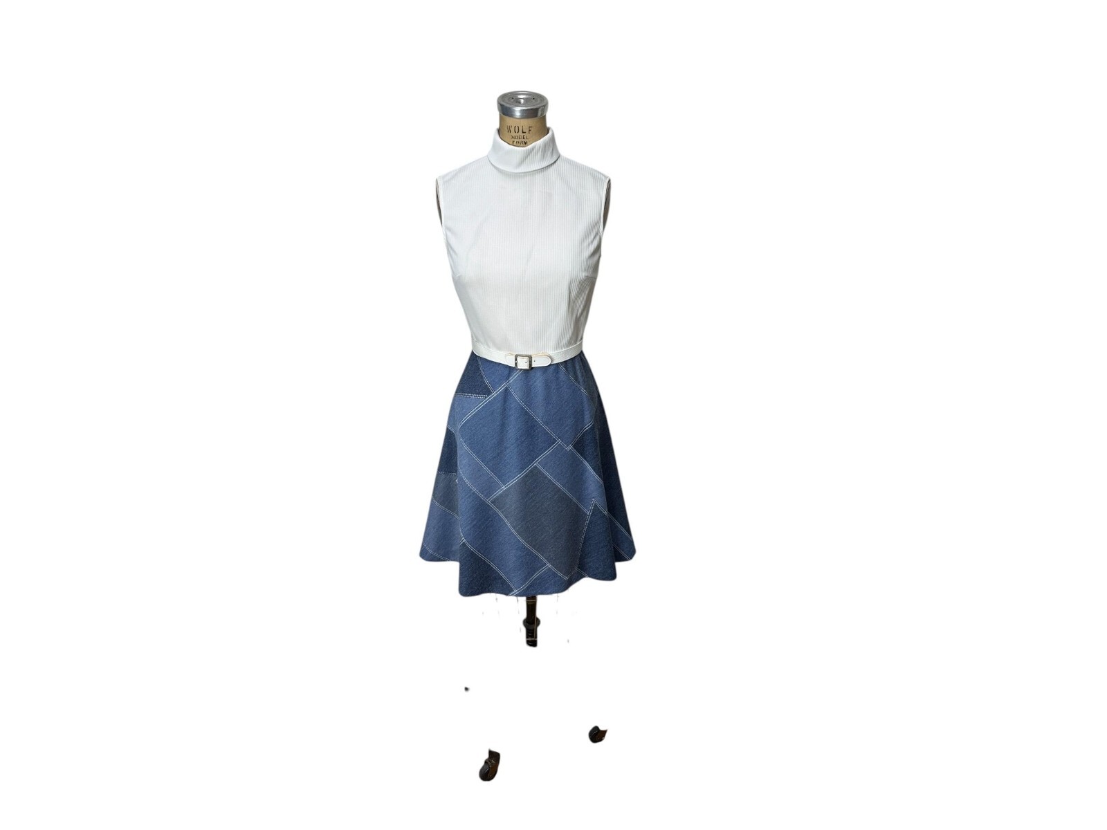 1970s faux denim patchwork dress and blazer by The Kollection Size M