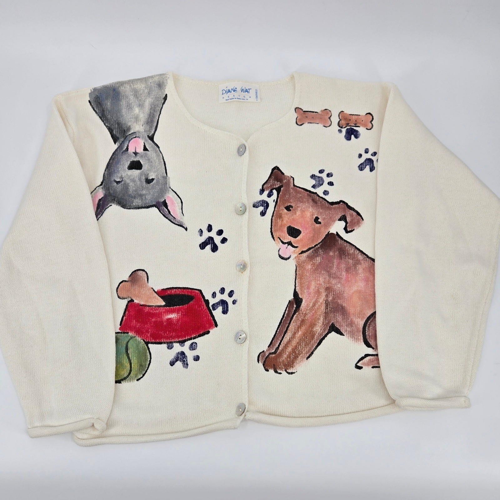 Diane Wat Design Hand Painted Dog Cardigan S/M Artisanal Whimsigoth Dog Mom