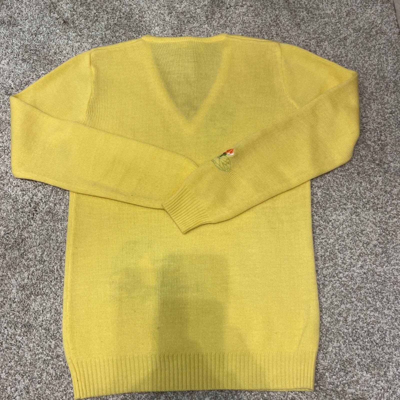 Cyn Les By Shirlee Vtg 1970’s Yellow Pullover Sweater With Pond Frogs Applique S