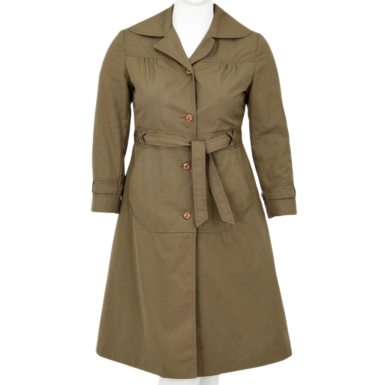 70s Vintage Slim Fit Western Trench Coat Womens M Mushroom Brown Utility Jacket