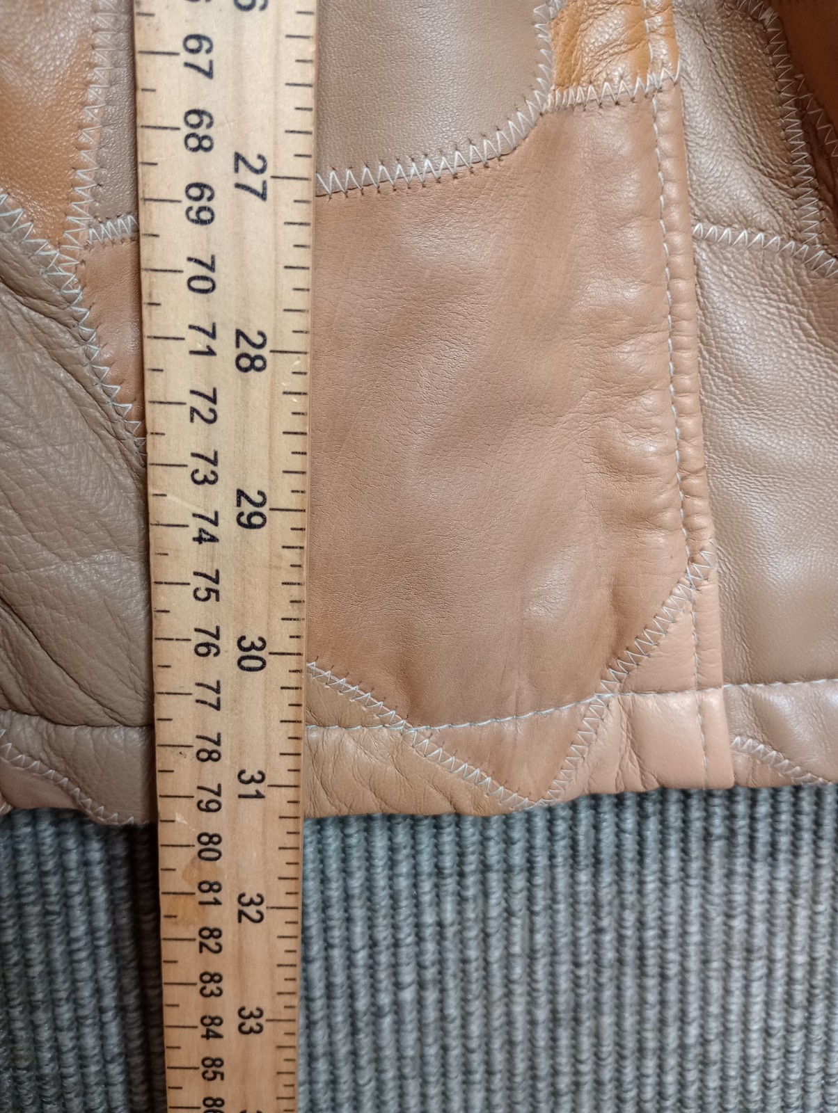 Vintage Vilanto Leather Patchwork Jacket With Belt Medium Nude Tans Color