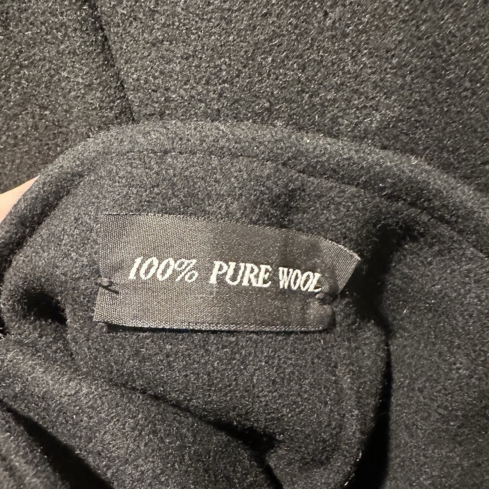 Stephanie Mathews Vintage Black 100% Wool Swing Coat Velvet Trim Made in USA