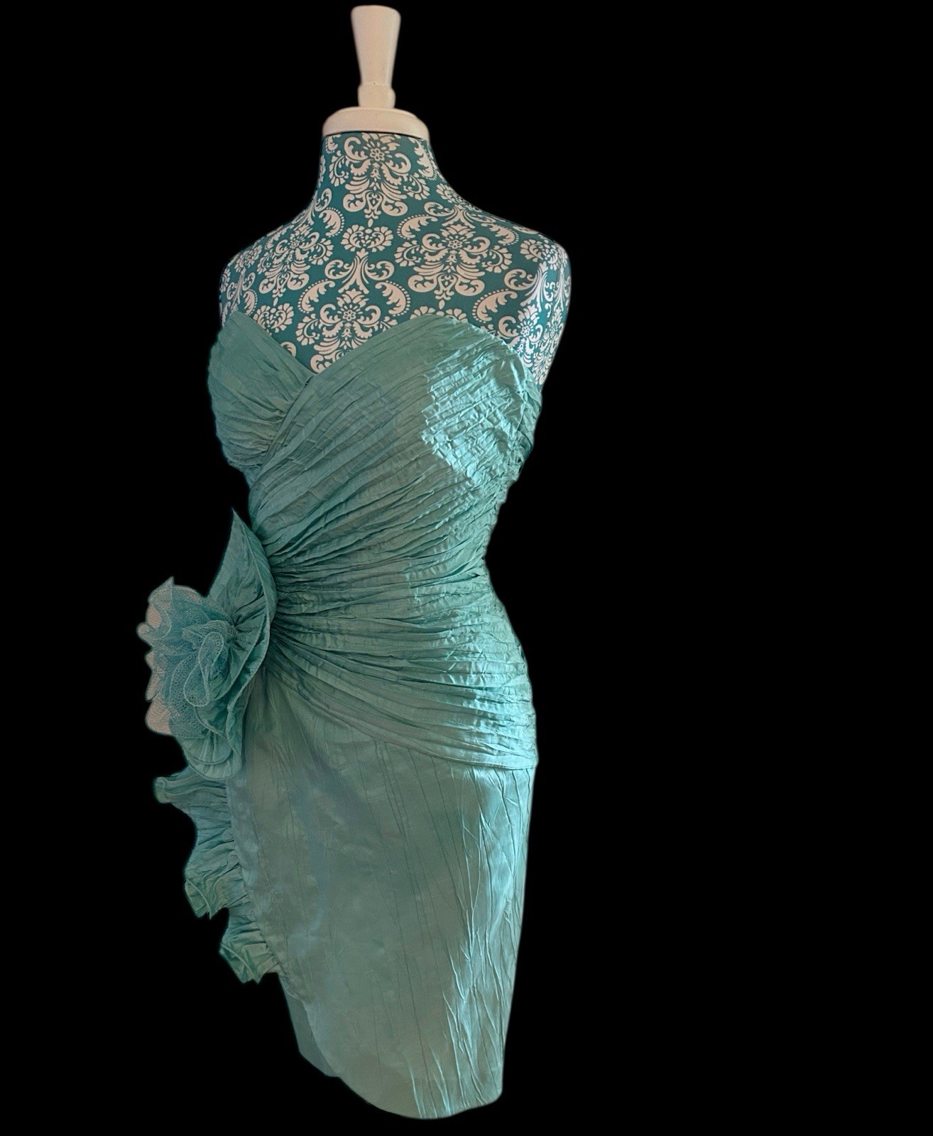 Vintage 1990’s Showstopper Coquette Aqua Evening Prom Formal Avant Garde Dress