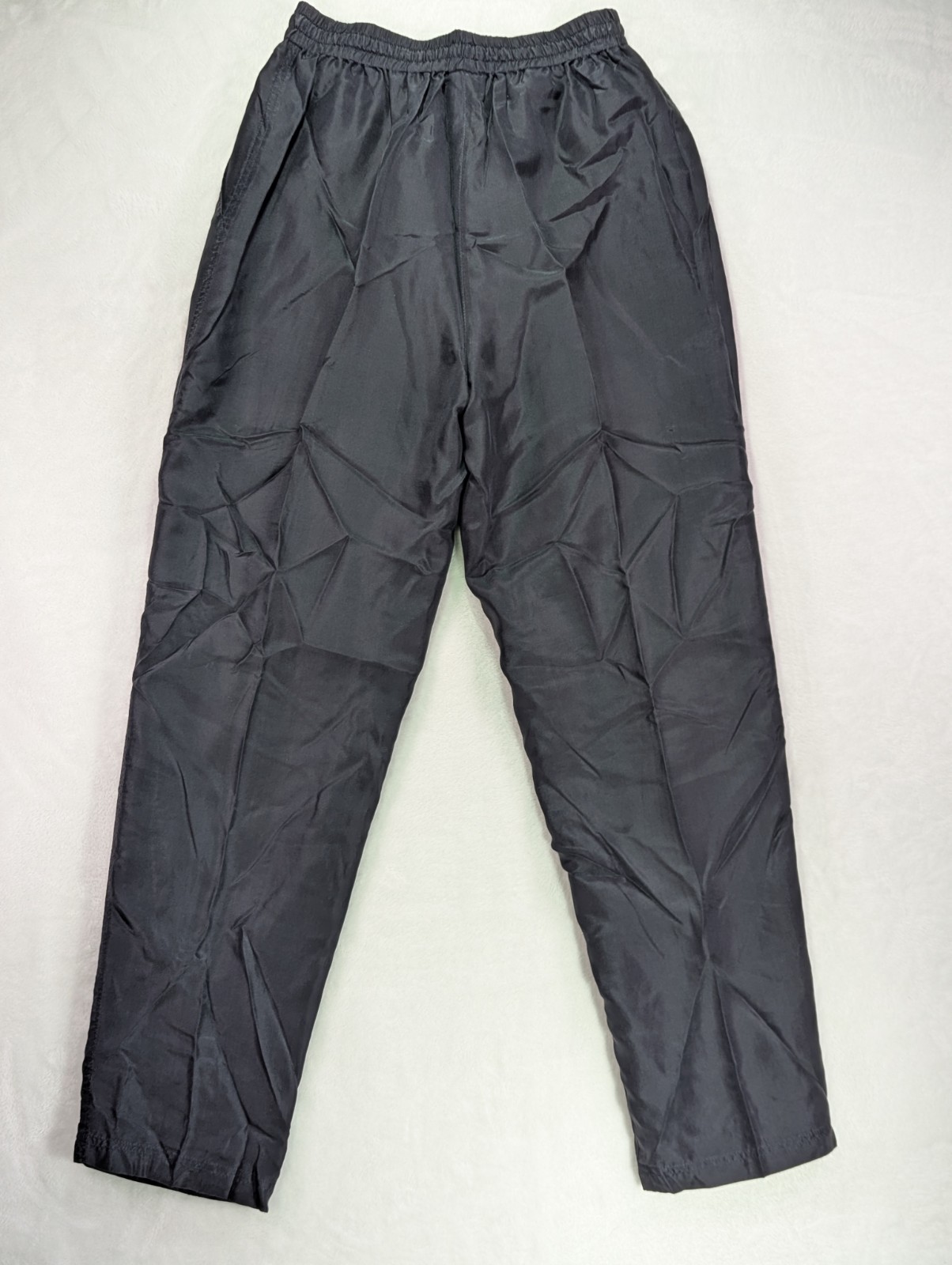 Vintage 80s Black Silk Track Pants Womens Size S Straight Leg Lined Pockets