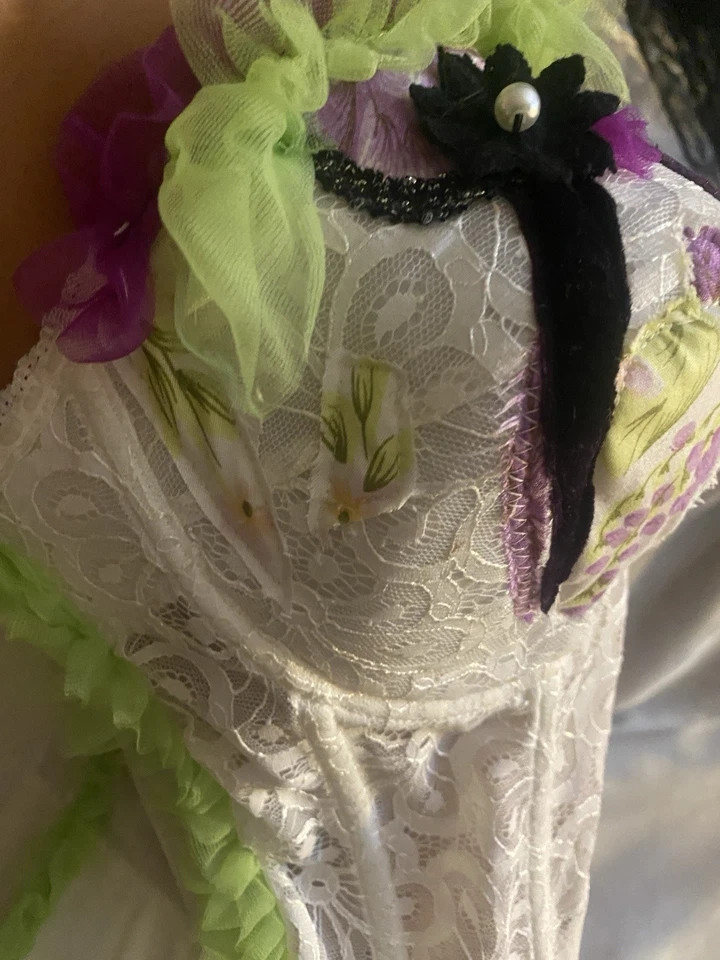 Vtg Dollcore CORSET BRA Festival BUSTIER Sissy Patchwork BOWS COACHELLA 38D