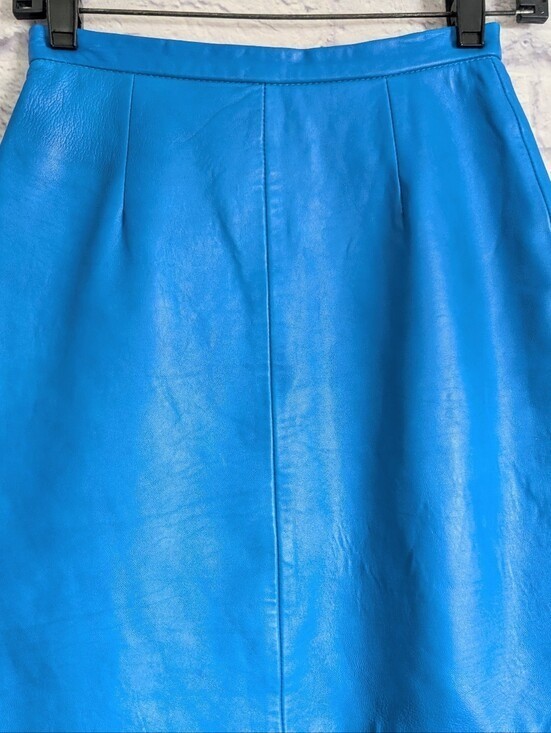 Vintage 80s Michael Hoban North Beach Leather Mini Skirt 5/6 Cobalt Blue Biker