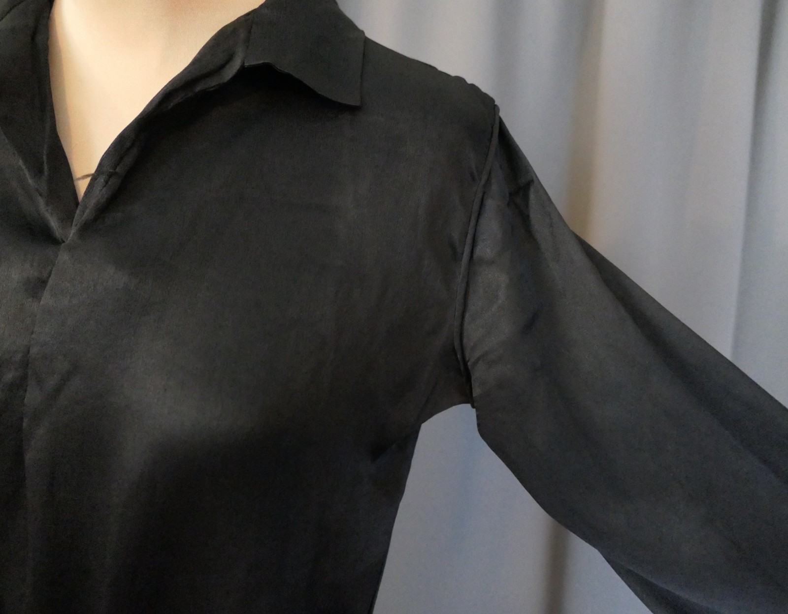 Damaged 1910s Black Silk Satin Dress, Eyelet Panel, 40 inch bust, Ankle length