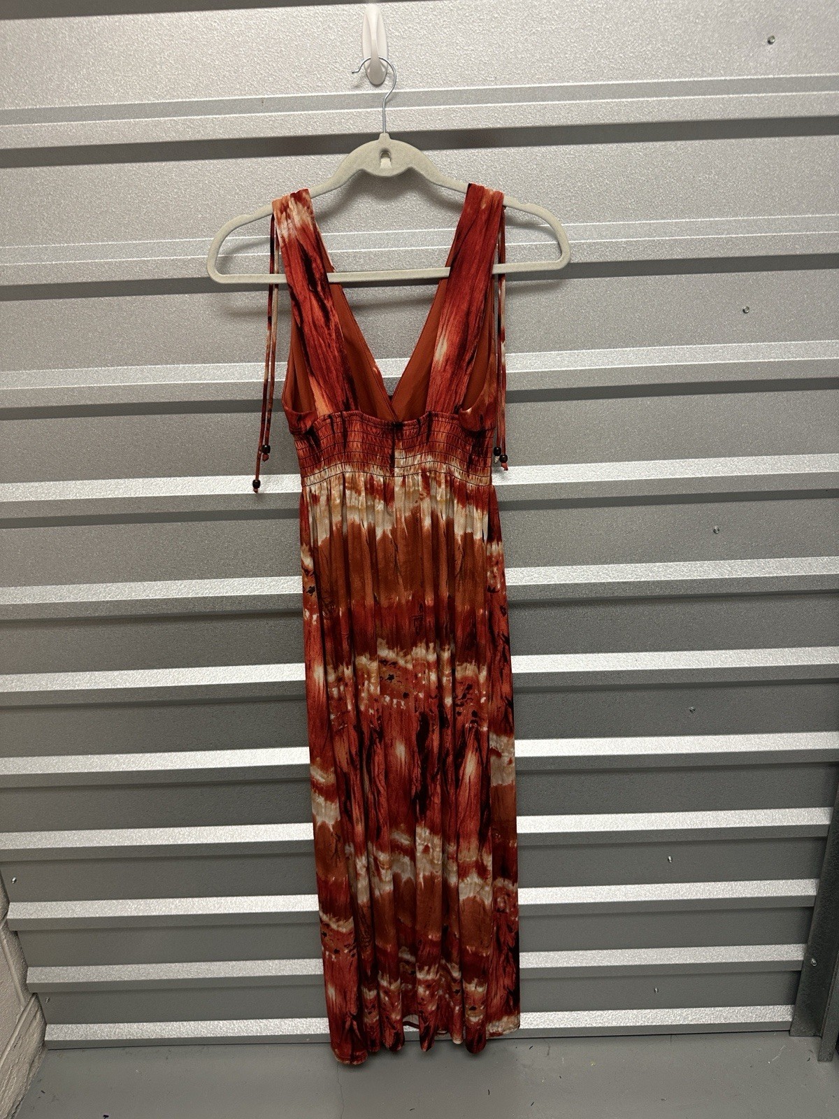 Bisou Bisou Women’s Maxi Vintage 90s Deep V Dress Size 6 Tie Dye Stretch Boho