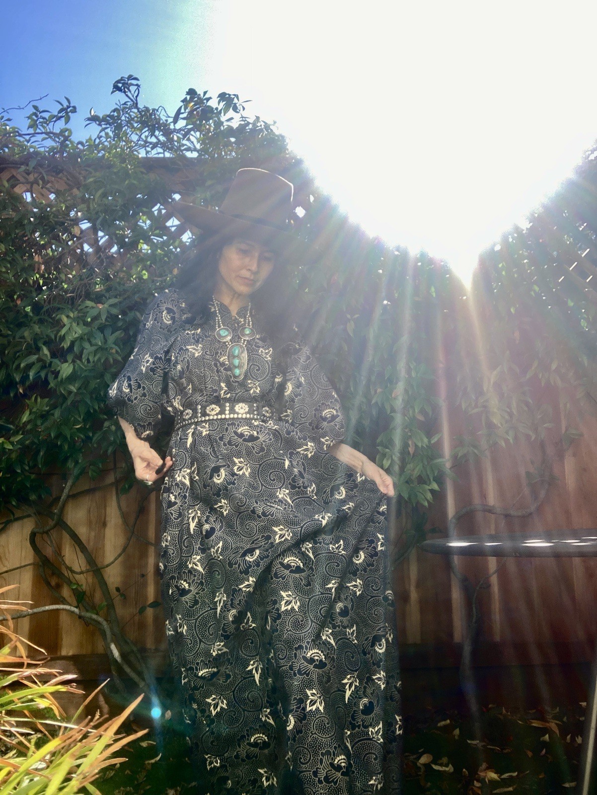 Vtg Mei Jan of Hawaii 60’s 70’s Muumuu maxi boho dress blue floral cotton hippy