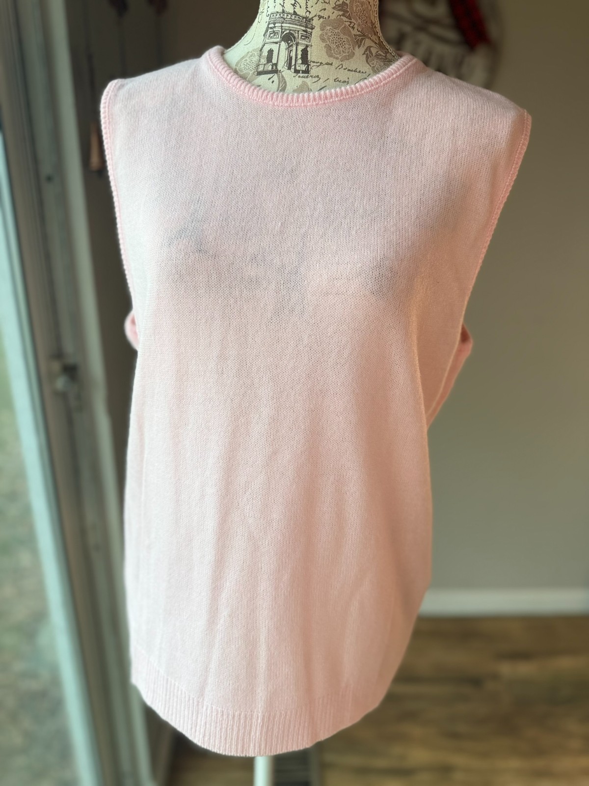 Vintage PINK Sweater Twin Set ACRYLIC Cardigan Tank HABAND 50s 60s GRANDMA Large