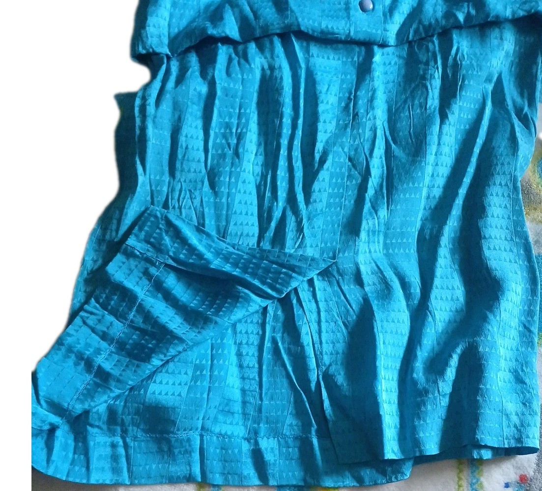 Teal Silk Blouson Dress Liz Claiborne 1980s Back Button sz 8