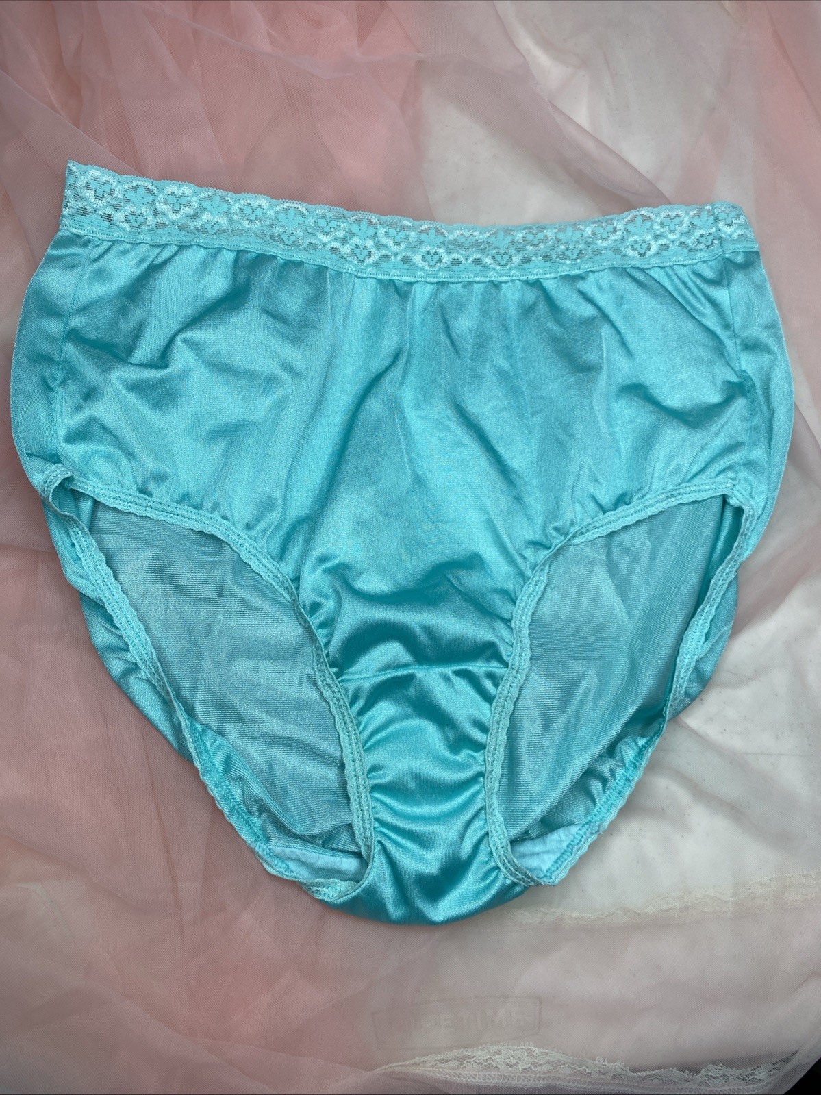 FRUIT OF THE LOOM Vtg Nylon Hi Cut Silky Lace Trim Granny Panty Brief Size 8