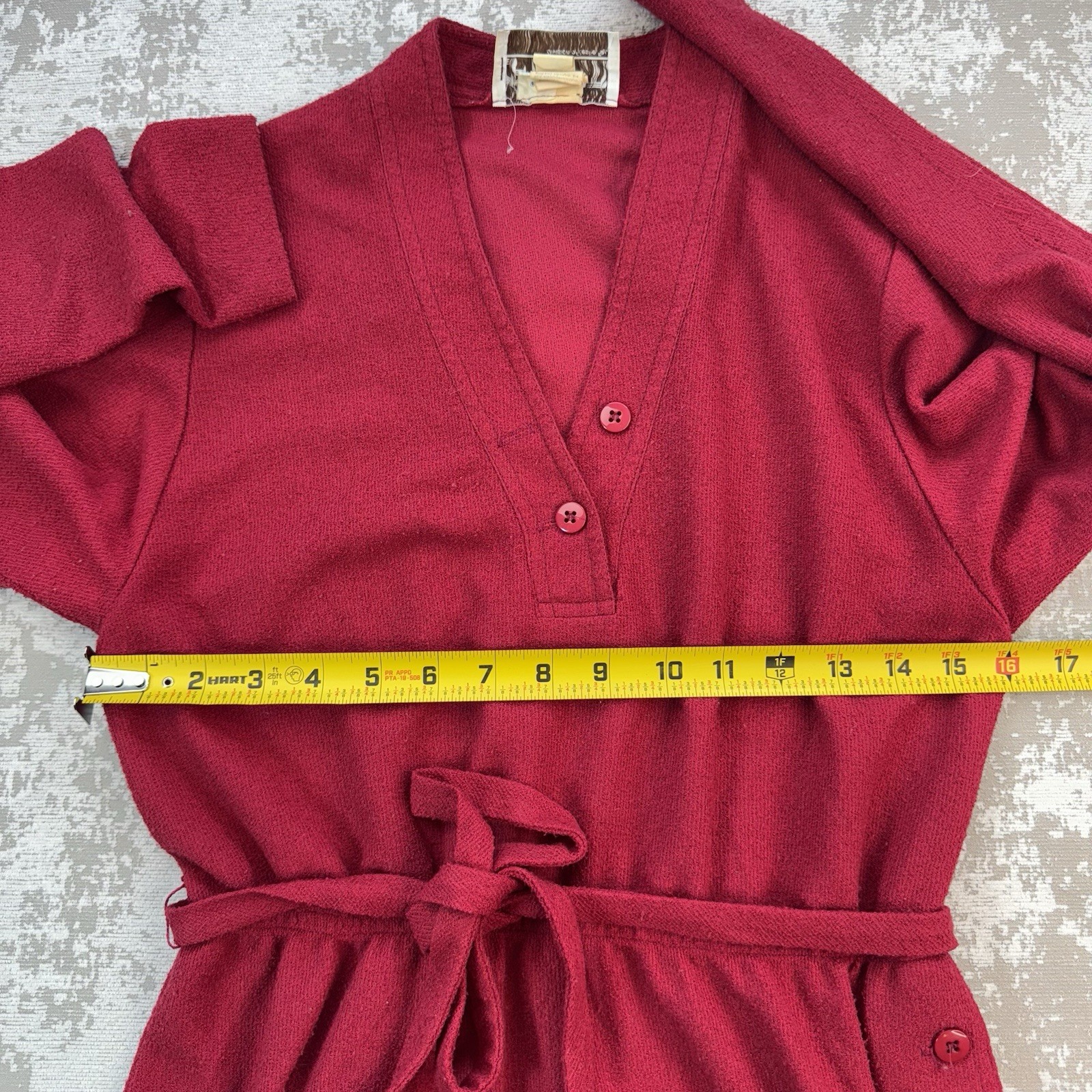 LF Petite Leslie Faye Vintage Red Dress Lightweight Terry Cloth V-Neck USA