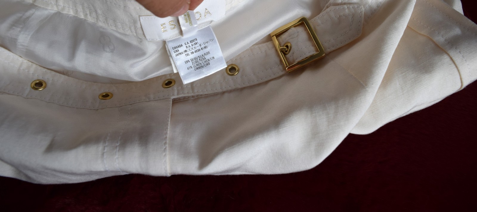 Y2K Escada Designer Skirt Silk Linen Blend Cream Pencil Gold Hardware EU Siz 40