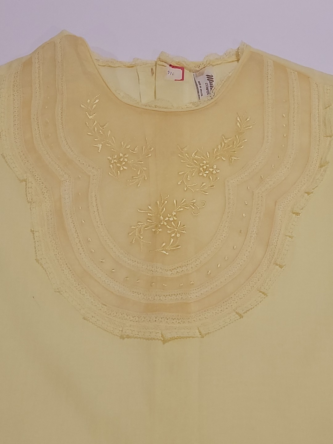 Prairie Blouse Shirt Lace Front Button Back Short Sleeve Cottagecore Vtg Yellow