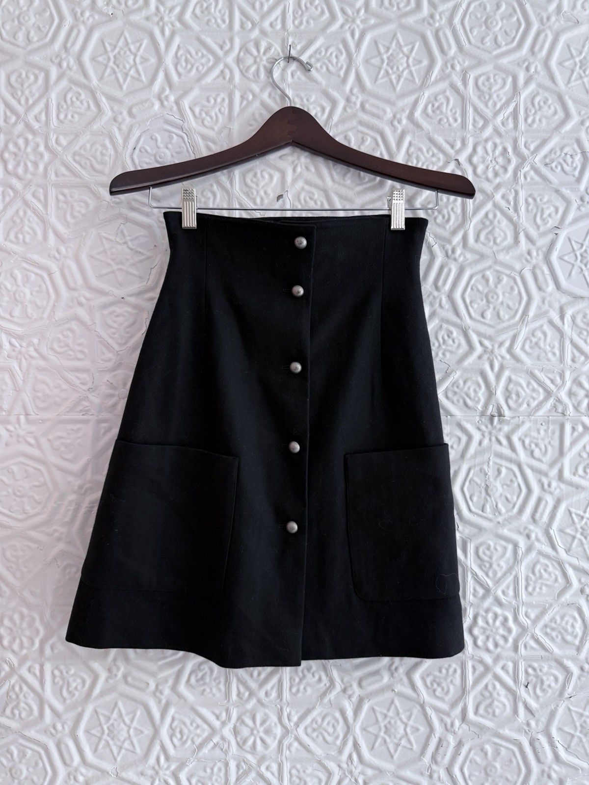 Vintage State of Claude Montana Wool Mini Skirt-Black-90s-Y2K-Minimalist-Design
