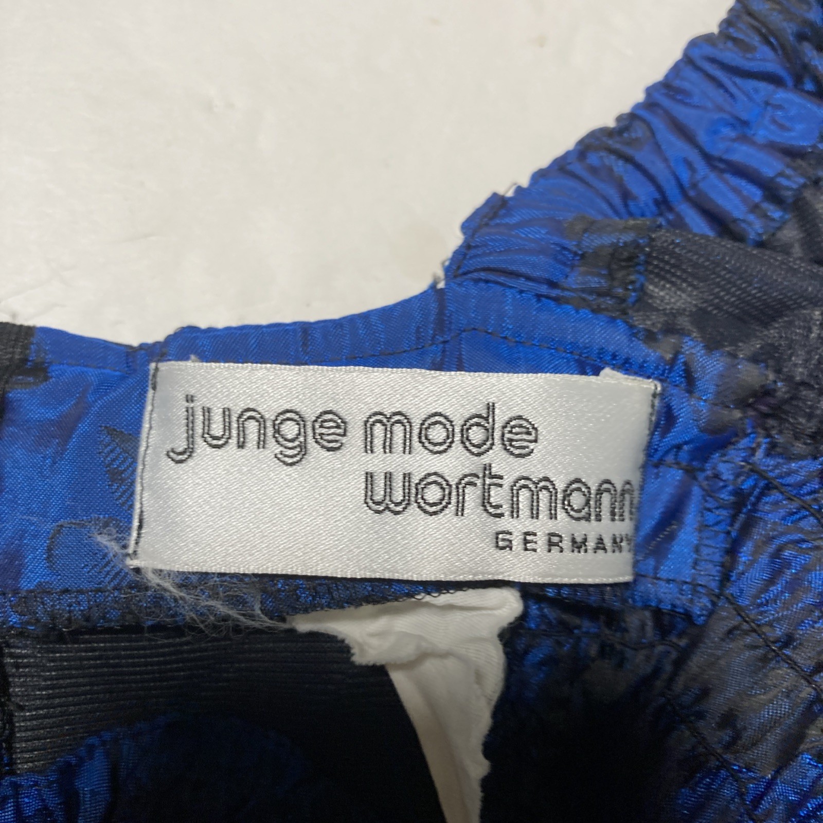 Vintage 80s Party Dress Cobalt Blue & Black Taffeta Jungle Mode Wortman Krenlin