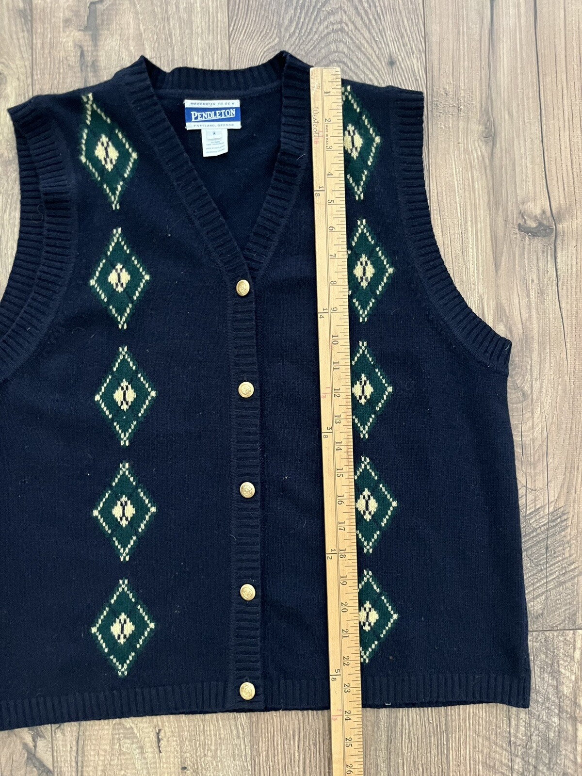 Pendleton Vintage Lambs Wool Vest Med Womens Dark Blue Geometric Medium