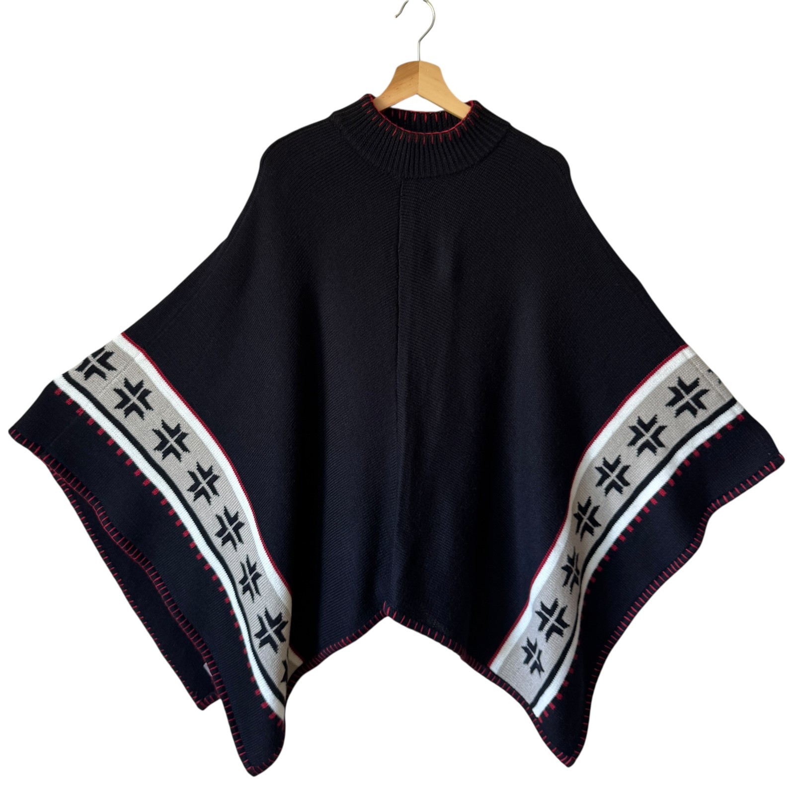 Vtg Gaucho Poncho Wool Blend Geometric Design Artisan Traditional Soft