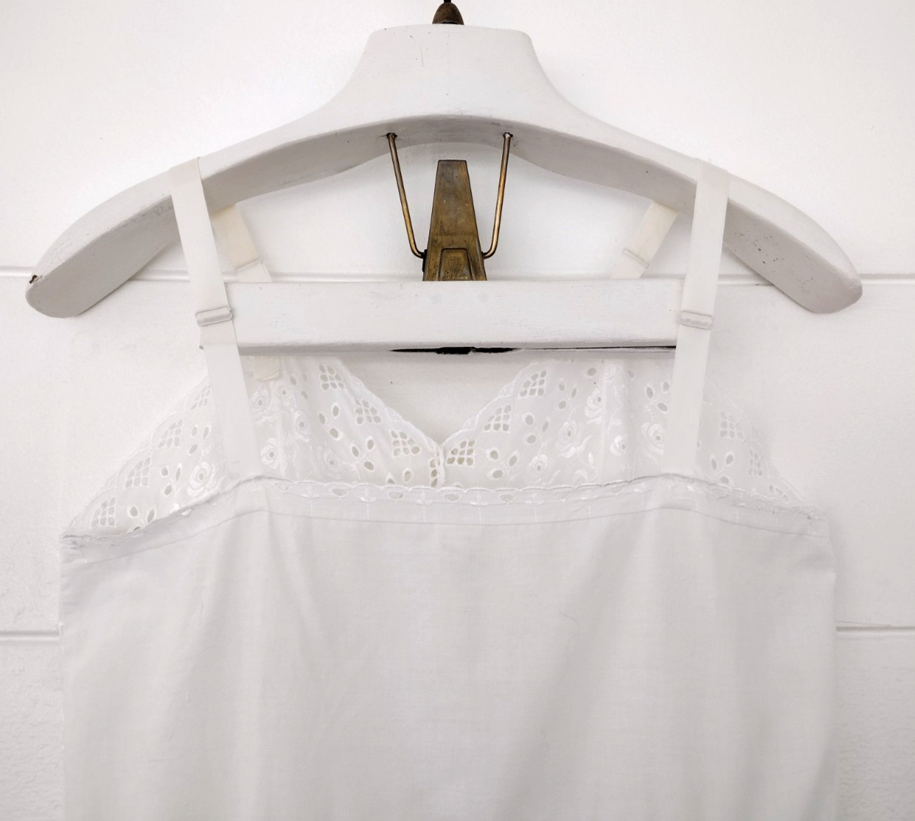 Vtg 50s Stones Wear Full Slip Dress White Cotton Eyelet Floral Lace Ruffle 38avg