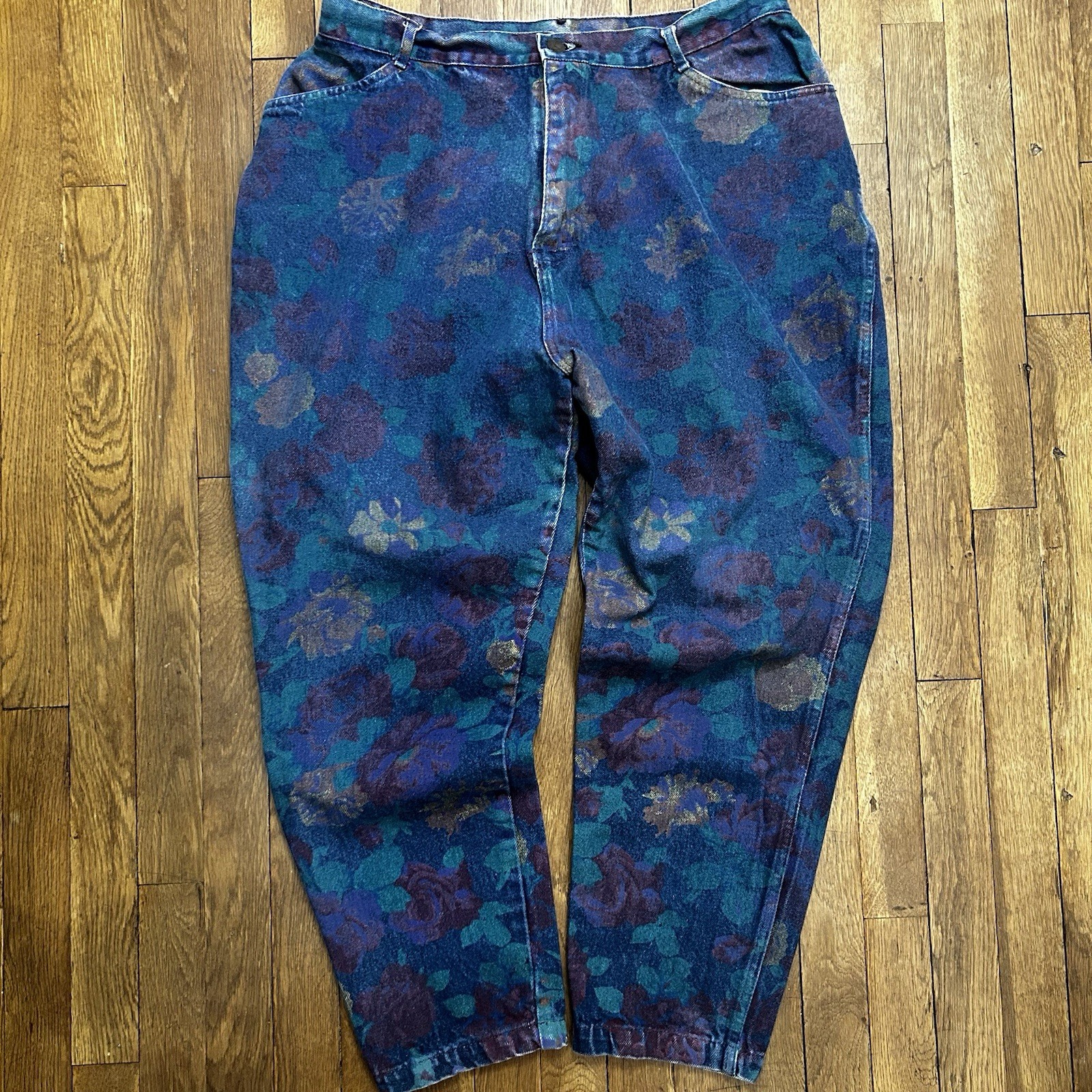 Vintage Rare Women’s Floral Print 80s Jeans 38×26 Cup Of Tea high waisted