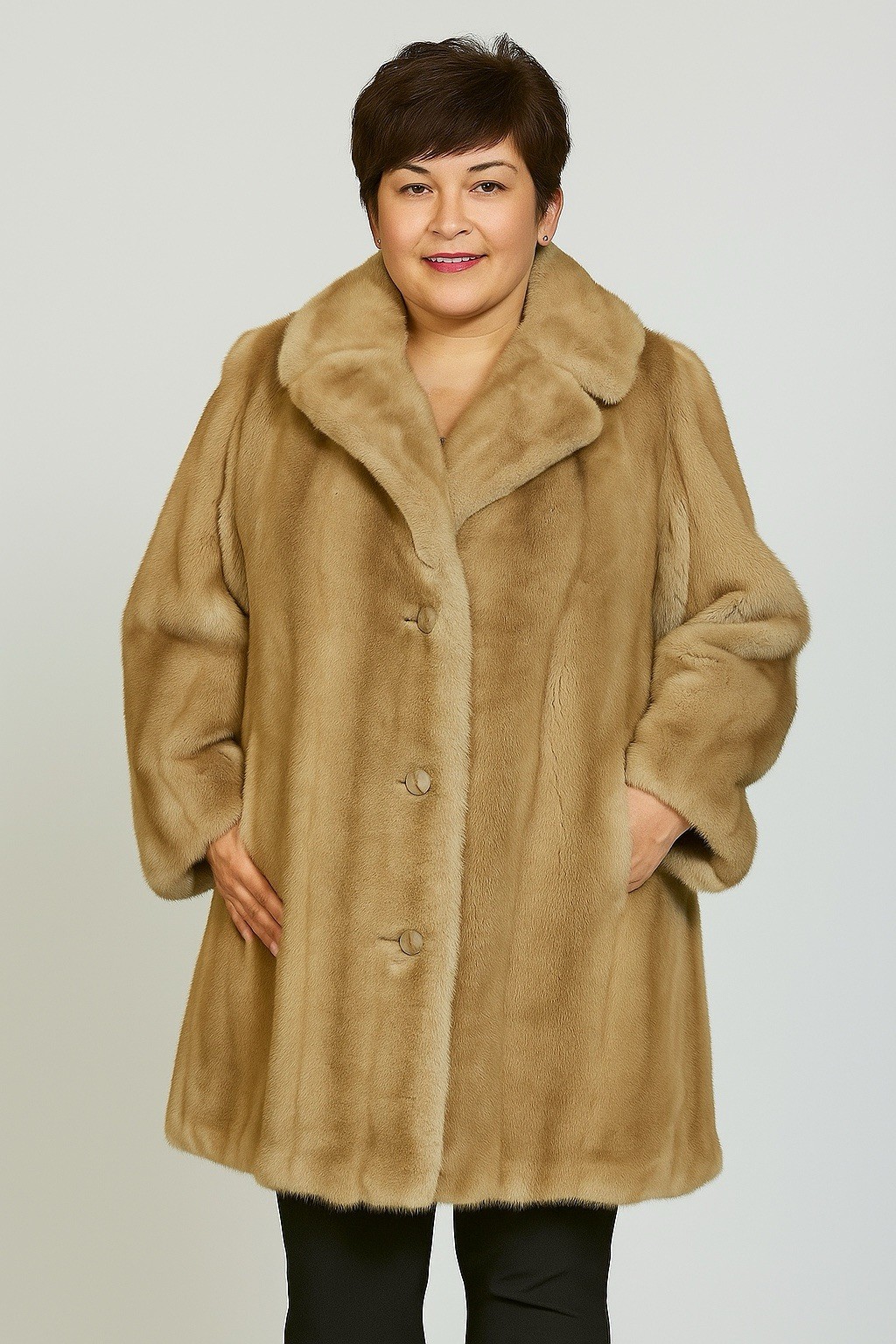Vintage Grandella II by Sportowne Classy Faux Fur Coat 14 Golden Brown Pockets