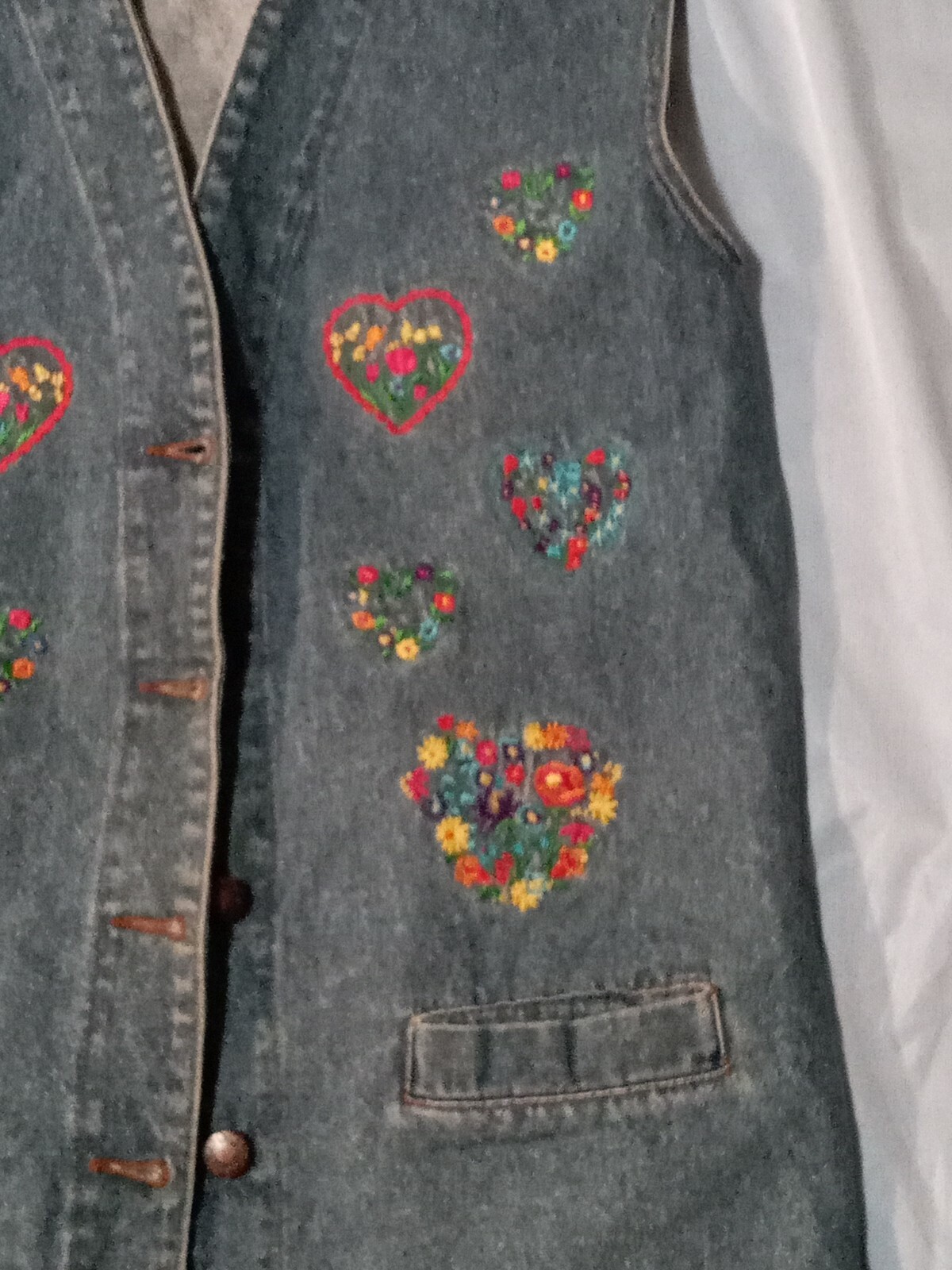 Vintage Denim Vest Casey Coleman 80’s Flower hearts