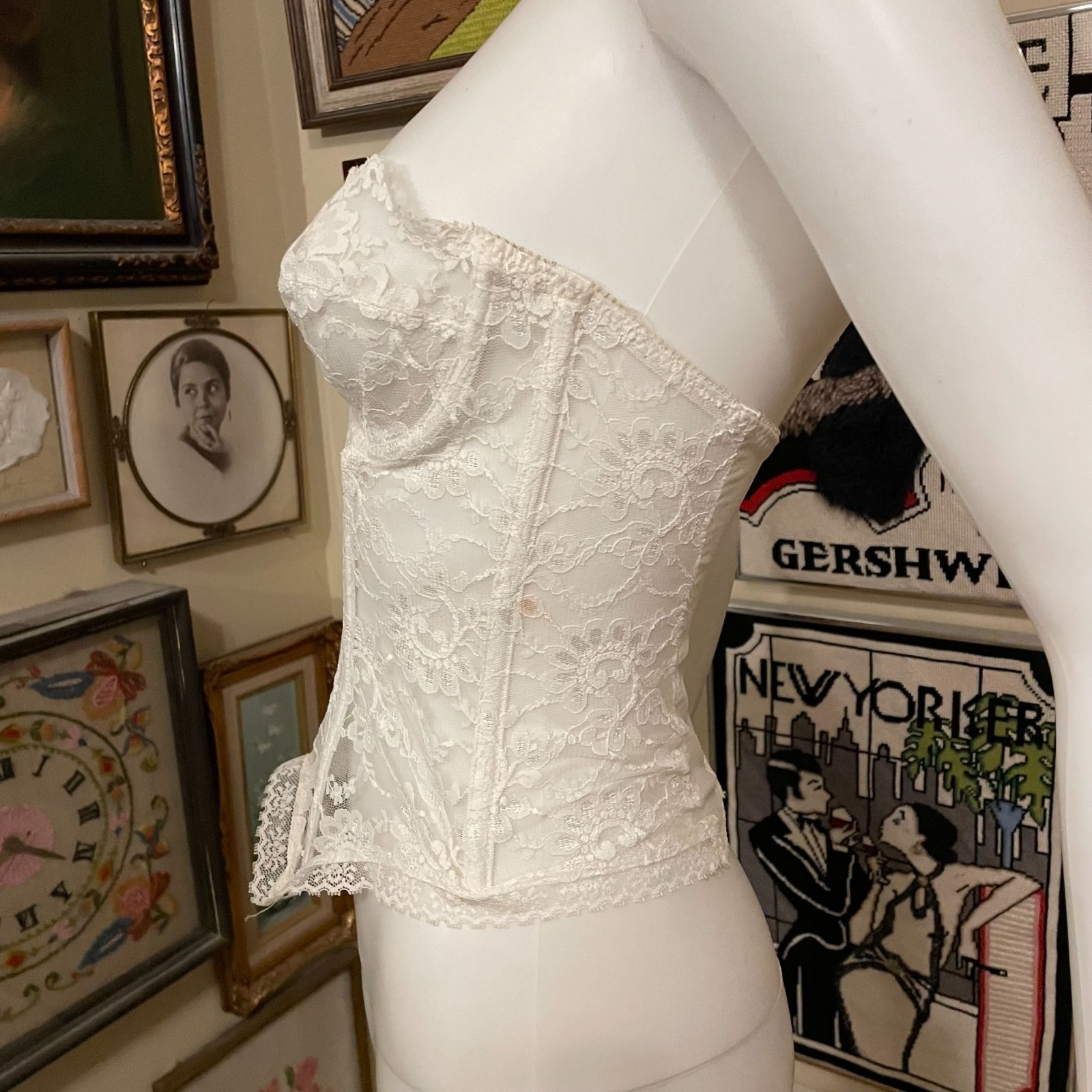 Vintage Lily of France by Dolores Lace Boned Strapless Bra Size 36C