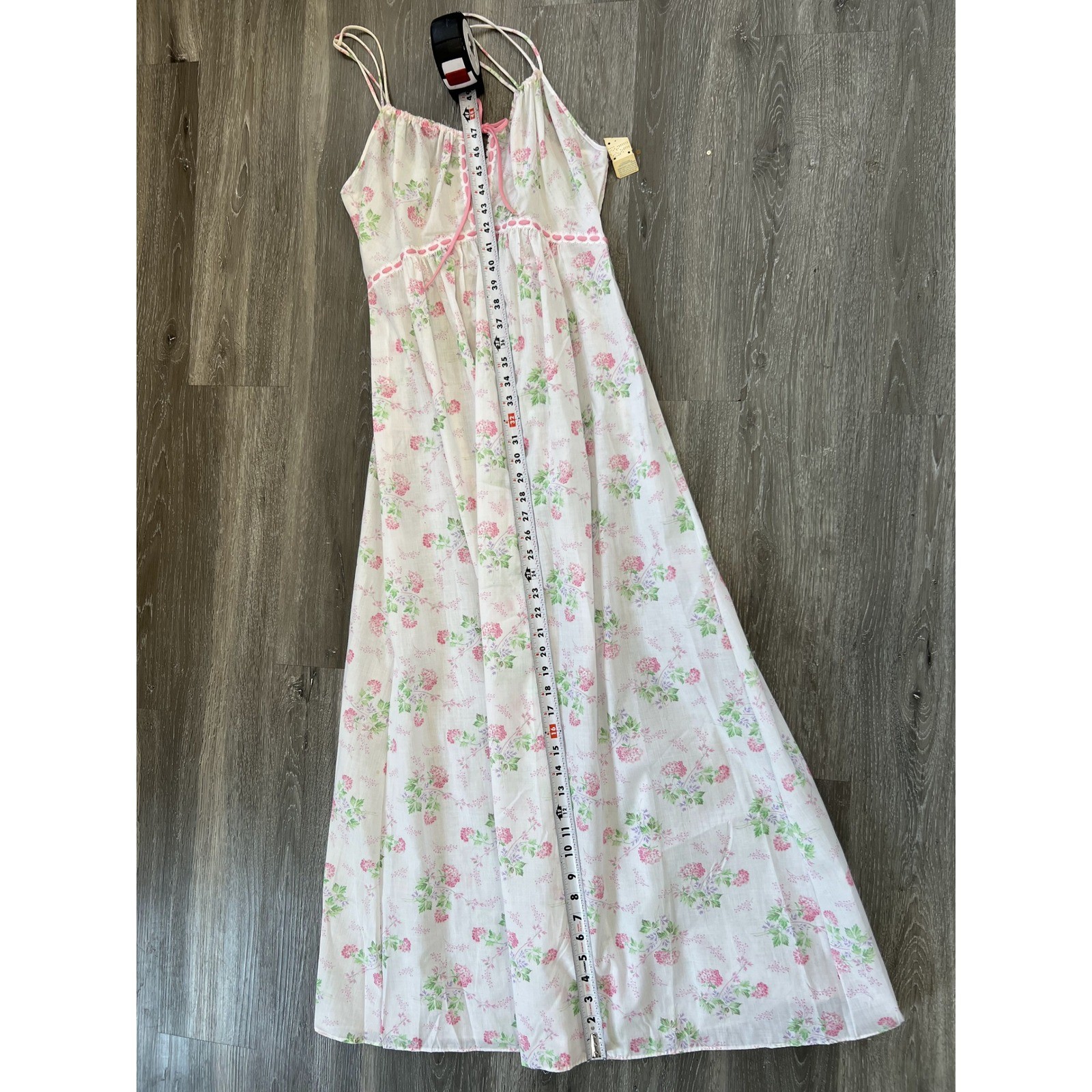 Vintage Komar Deadstock NWT Floral Sheer Gauze Spaghetti Strap Maxi Dress Size L