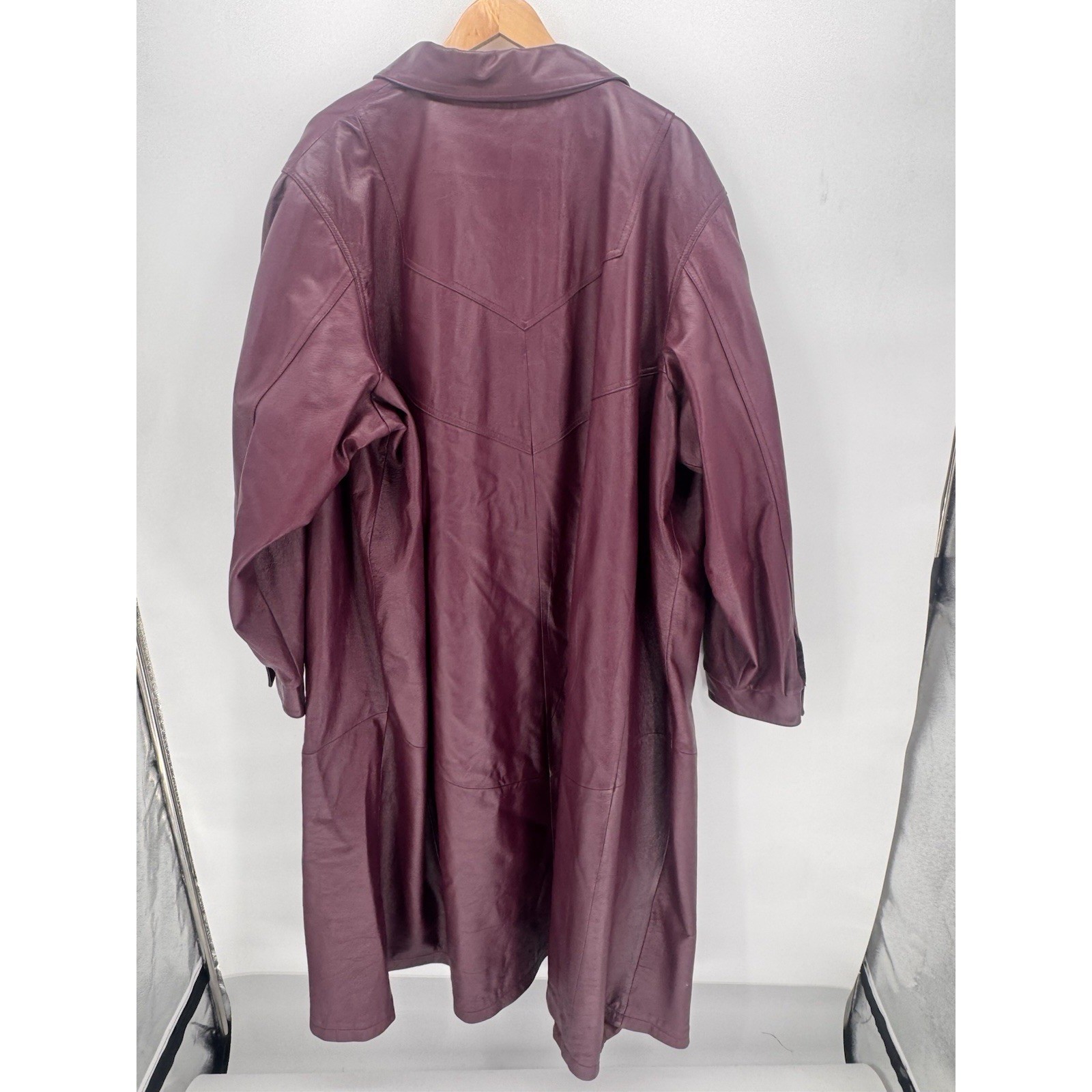 VTG 90’s Roaman’s Genuine Leather Women’s Sz 34W Purple Long Trench Coat Witch