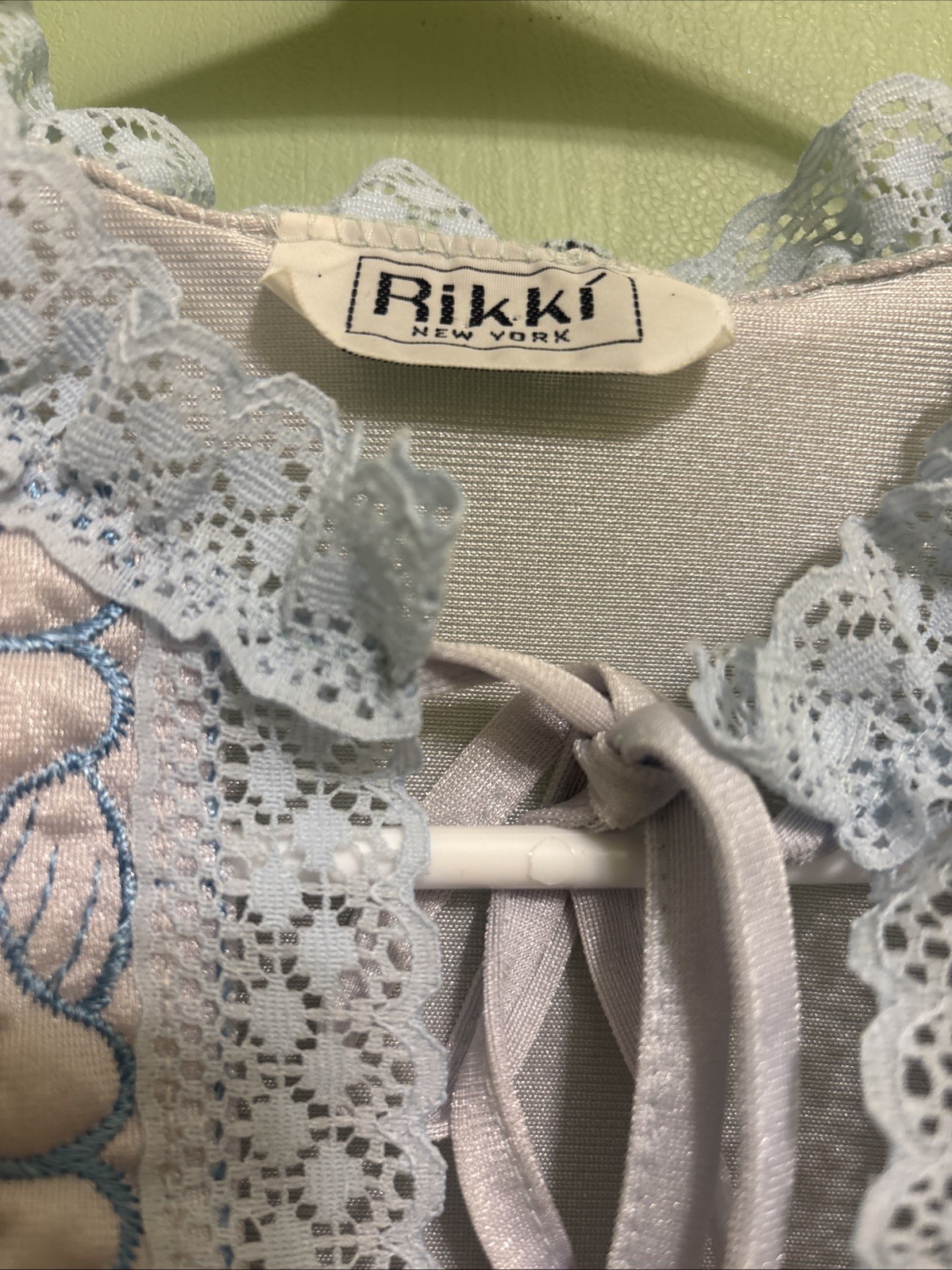 Rikki New York Vintage Lingerie Baby Blue Sheer Nightgown Floral Lace 19 Ptp