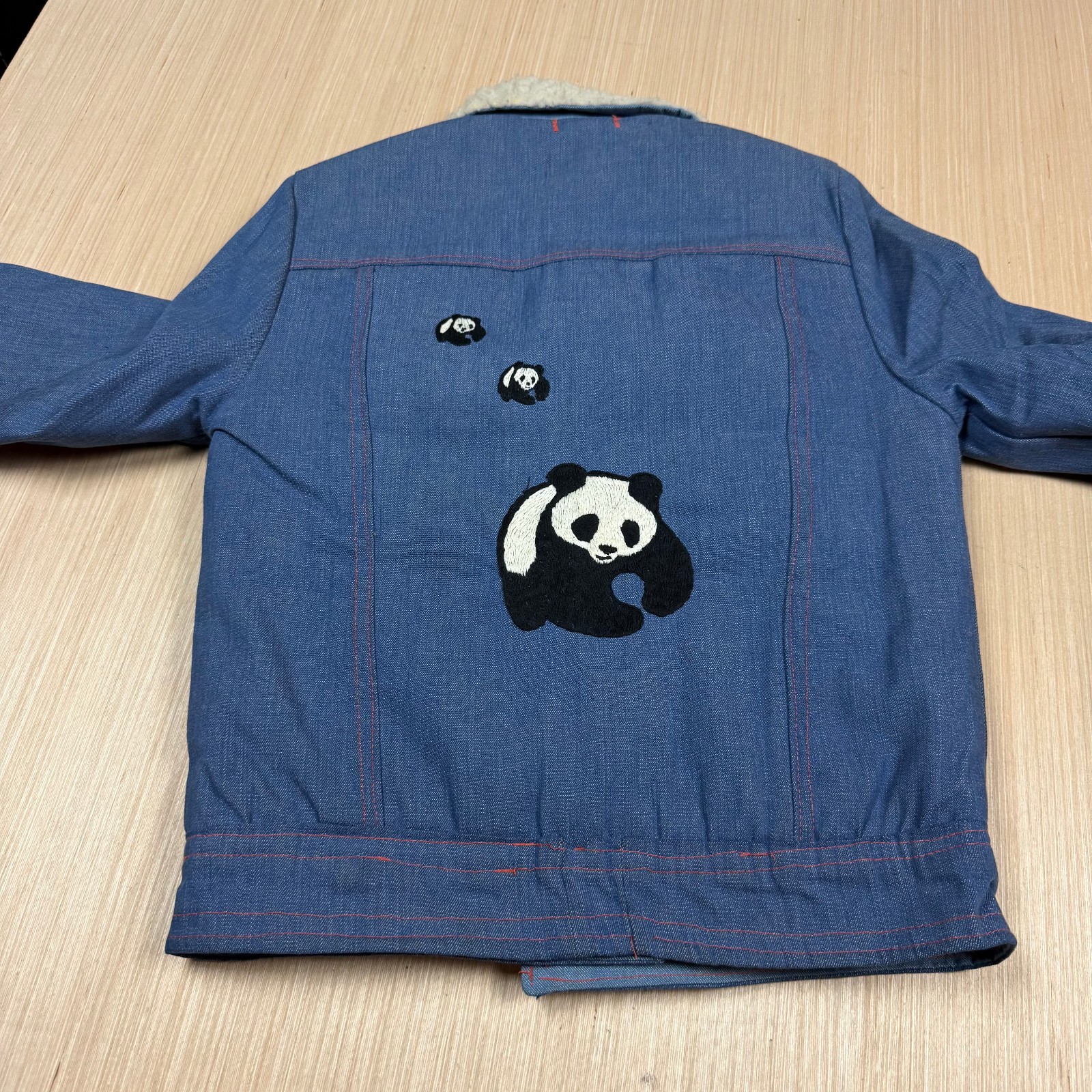 Vintage 70s Sherpa Lined Denim Jacket XS Handmande Panda Hippie Western boho