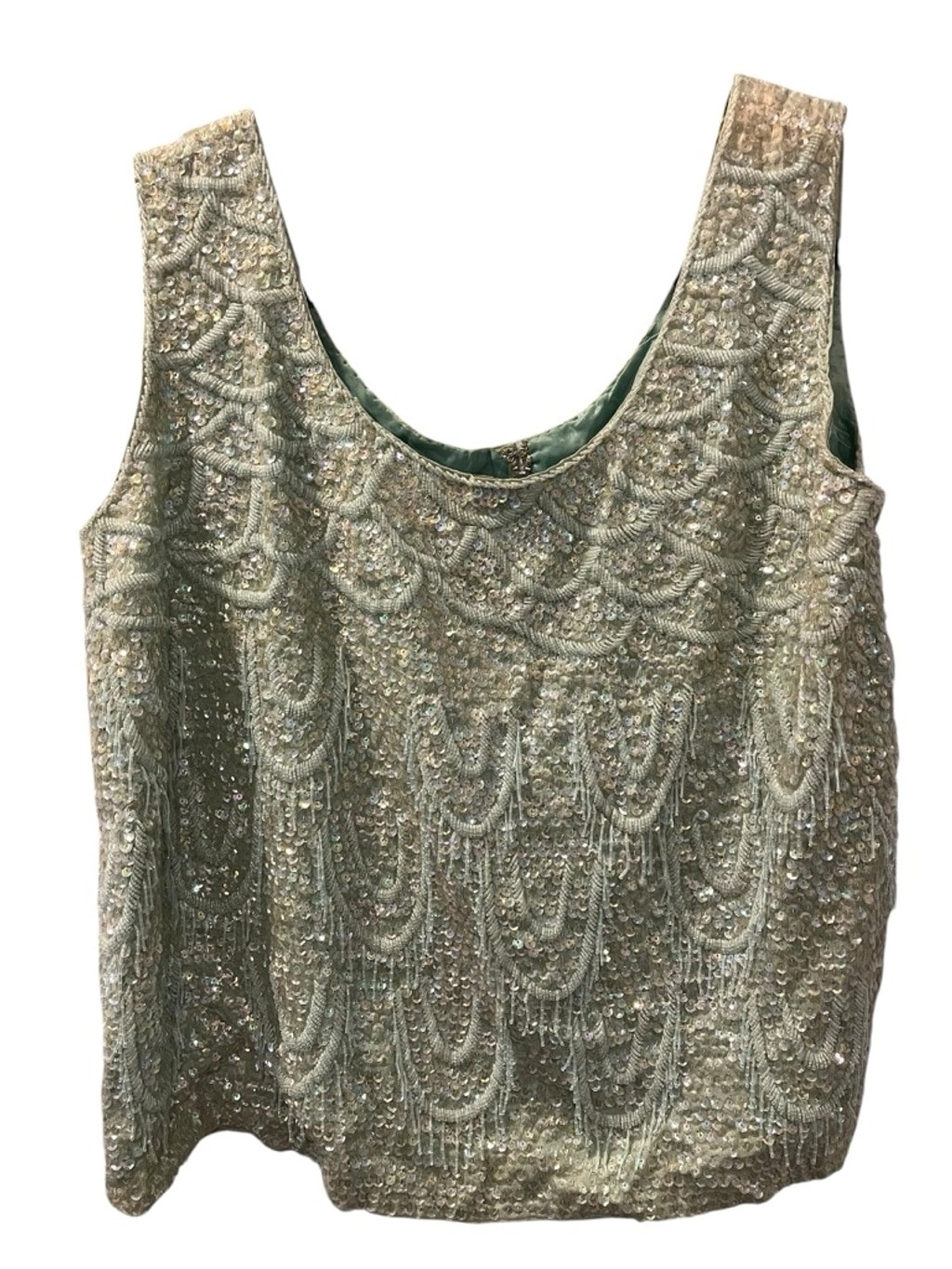 Vintage 60’s Alexander’s Wool Beaded Fringe Sequins Formal Top Size 40 Embroider