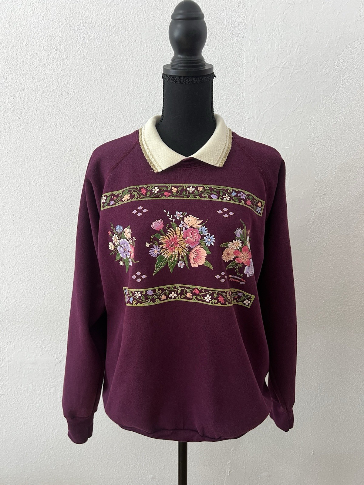 Morning Sun 90s Grannycore Collared Crewneck Floral Sweatshirt Cottagecore Retro